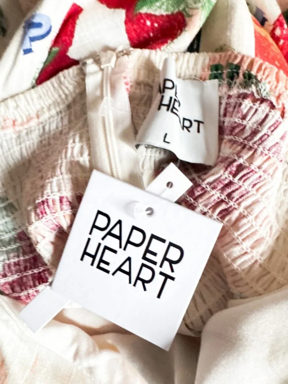 Paper Heart Linen Blend Fruit Print Midi Strapless Dress L - Picture 5 of 6